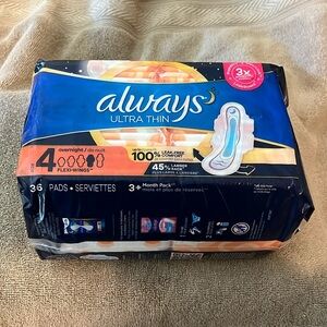 Always Ultra Thin overnight #4 sanitary pads 72 pads in 2 packages new unopened